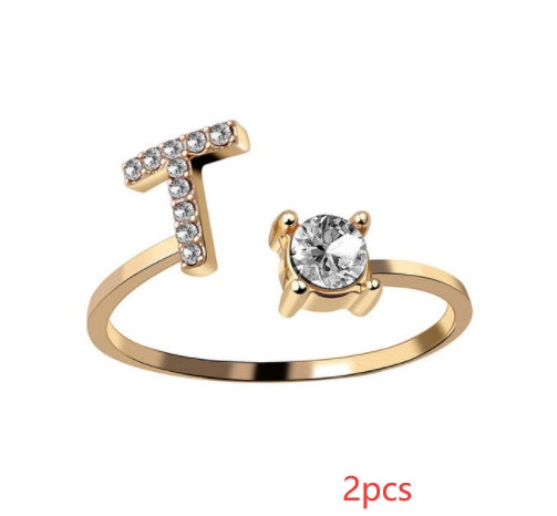 Womens Initial Letter Ring Adjustable Vintage Jewelry Zircon Accents Alloy Rhinestone Ring Perfect For Gifting