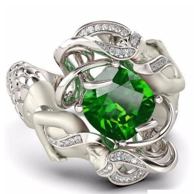 Ruby Gemstone Ring Cushion Cut 925 Sterling Silver Mermaid Design Hypoallergenic Elegant Wedding Jewelry For Women