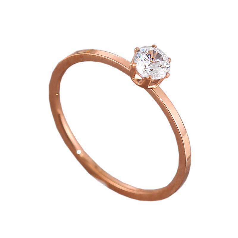 Titanium Steel Ring 18K Rose Gold Plated Ring With Gems Electroplated Thin Ring For Women Girls Size 5 6 7 8 9 10