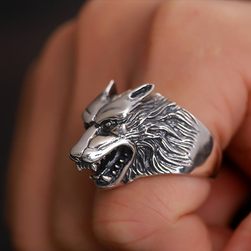 Animal Zodiac Wolf Head Ring Titanium Steel Electroplated Statement Ring Biker Ring Men's Ring Fashion Jewelry Gift for Him Animal Theme Ring