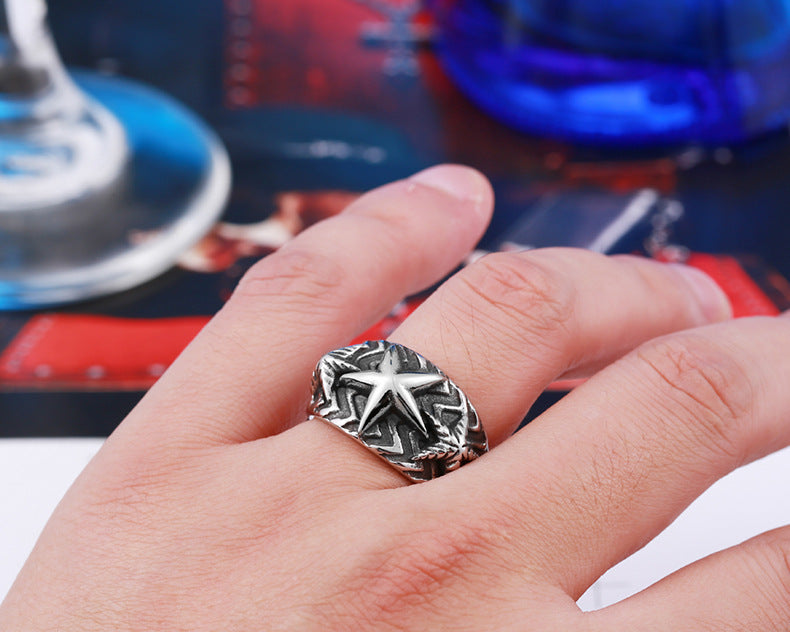 Stainless Steel Five Point Star Ring For Men Women Unisex