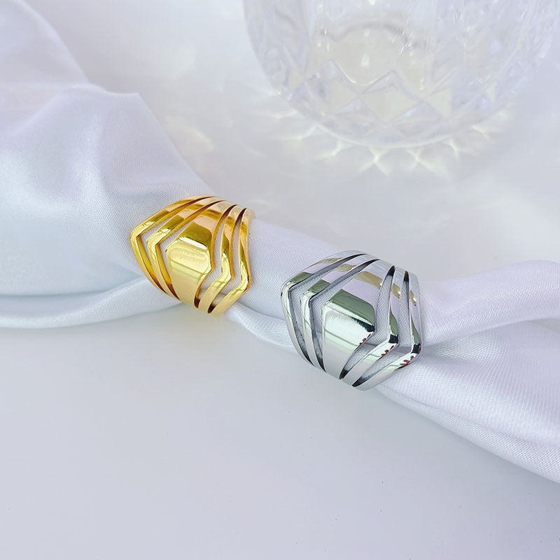 Geometric Simple Ring For Women Titanium Steel Glossy Finish Gold Or Silver US Sizes 6 7 8 9 Everyday Wear Pro