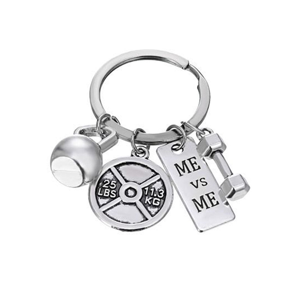 Fitness Keychain For Men And Women Zinc Alloy Dumbbell Barbell Kettlebell Design Sports Keychain Plated Finish