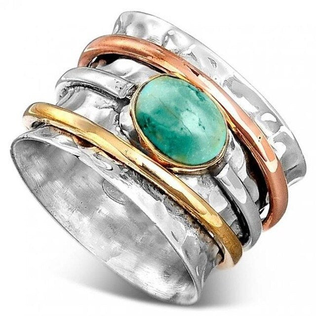 Turquoise Plated Insect Ring Alloy With Three Color Artificial Gemstones Electroplated Finish Womens Jewelry Gift