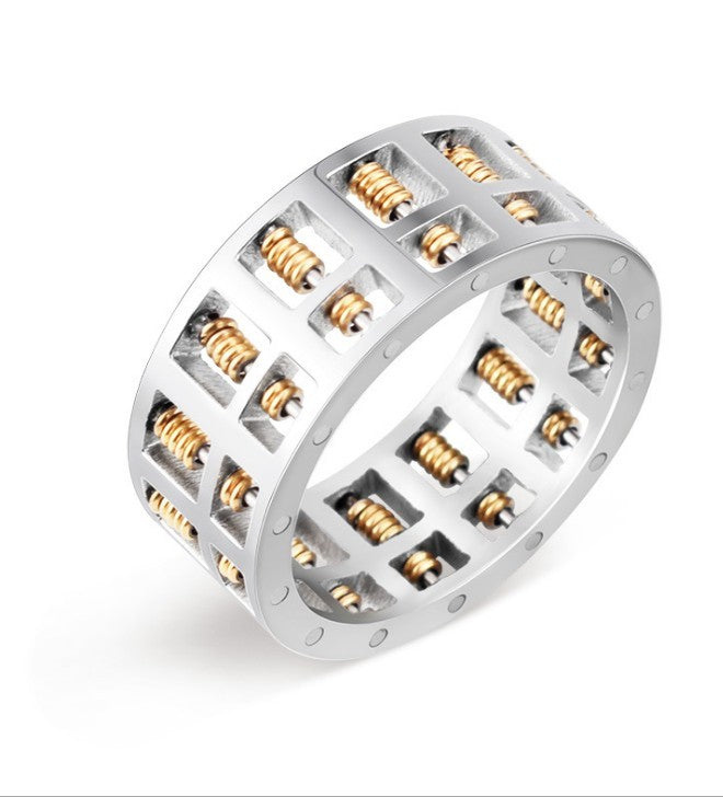 Hand Stitched Beaded Abacus Ring Stainless Steel Band