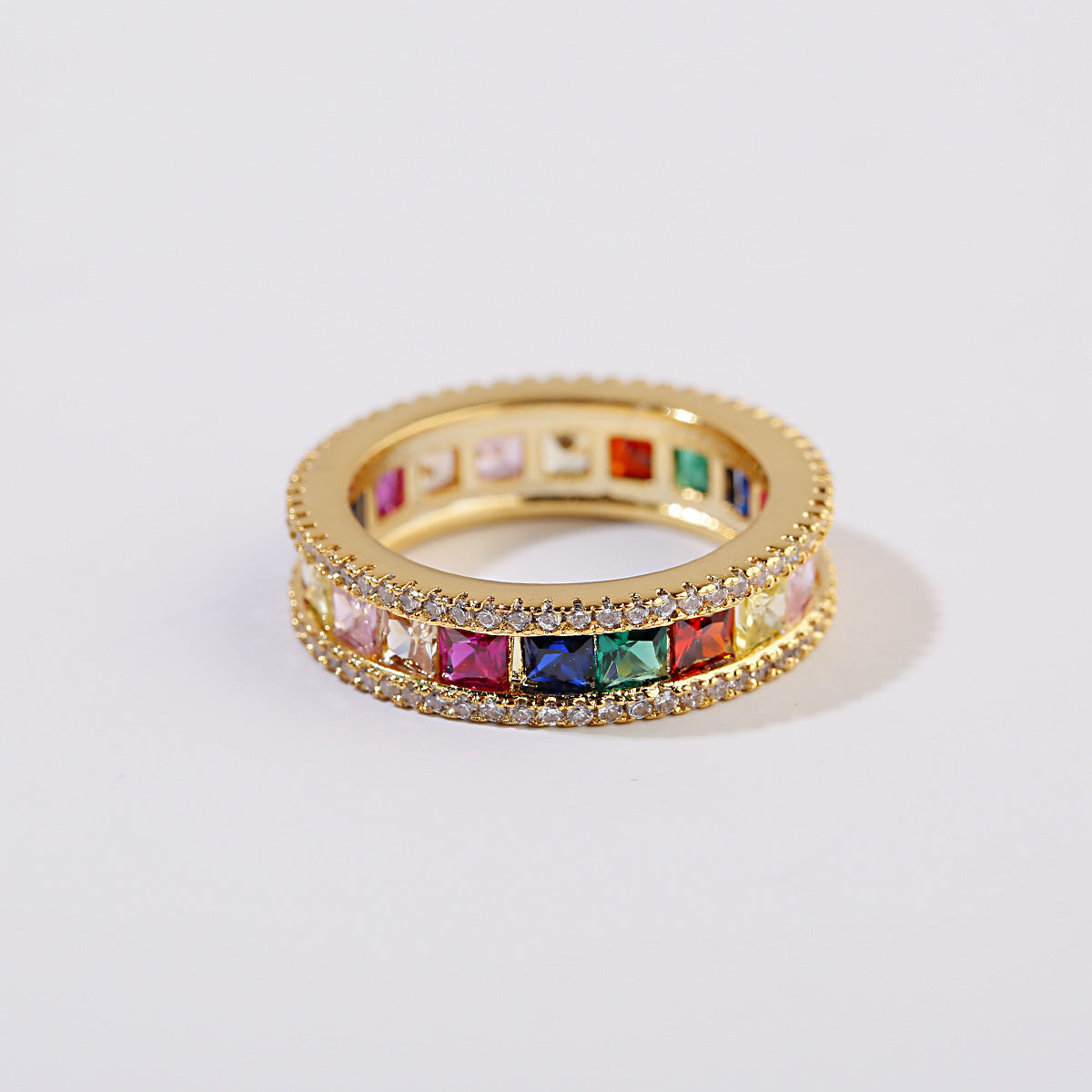 Geometric Alloy Ring With Artificial Gems And Semi Precious Stones Birthday Gift Jewelry For Women All Match Color