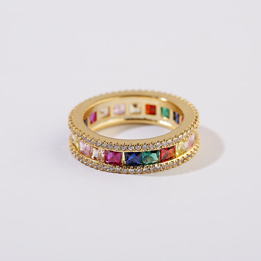 Geometric Alloy Ring With Artificial Gems And Semi Precious Stones Birthday Gift Jewelry For Women All Match Color