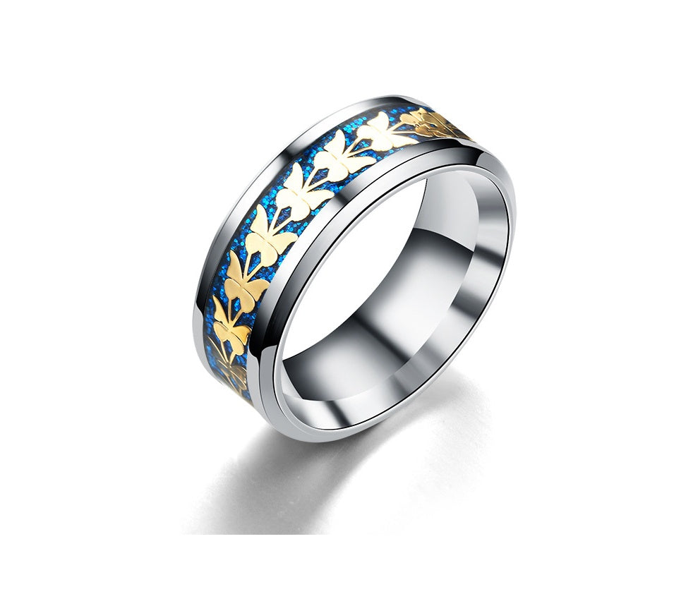 Womens Stainless Steel Butterfly Ring Korean Fashion Jewelry Simple Temperament Band For Women And Girls Gleaming
