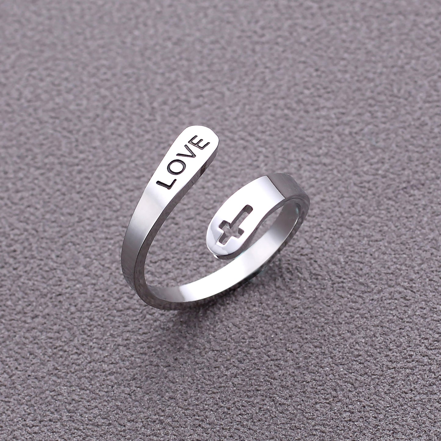 Cross Double Titanium Steel Ring Simple Geometry Silver