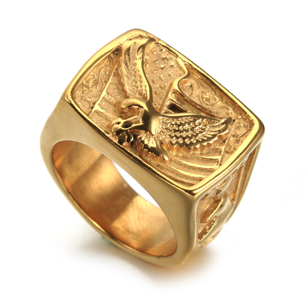 Mens Eagle Ring Vintage Stainless Steel Geometric Design