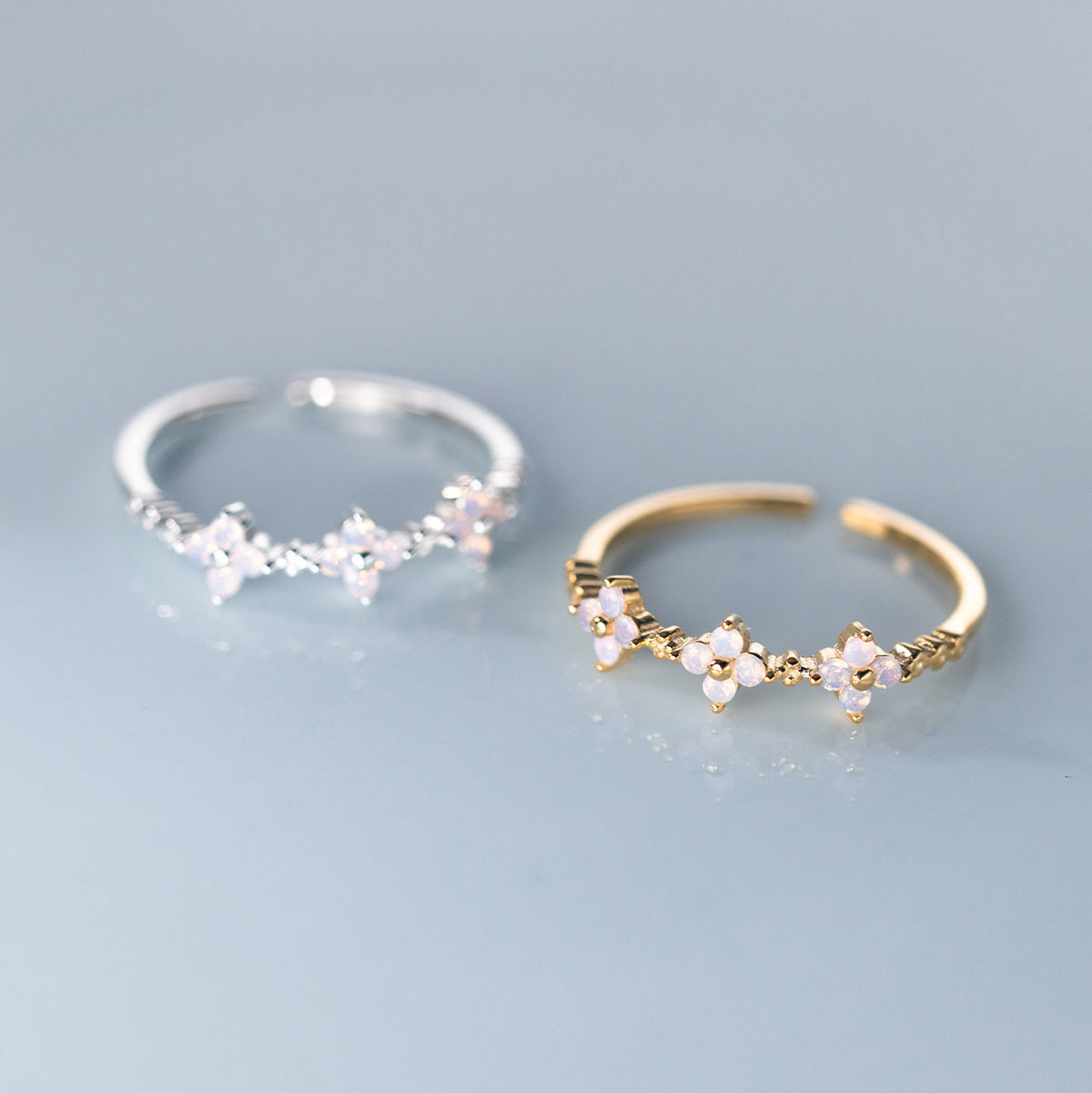 S925 Silver Ring For Women With Sweet Flower Design and Diamond Accent Adjustable Index Finger Ring Floral Jewelry Gift