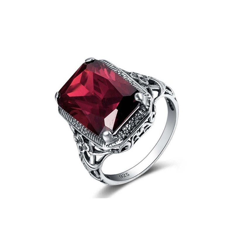 Geometric Silver Copper Alloy Ring Inlaid With Artificial Gem Holiday Engagement Ring For Women European Style