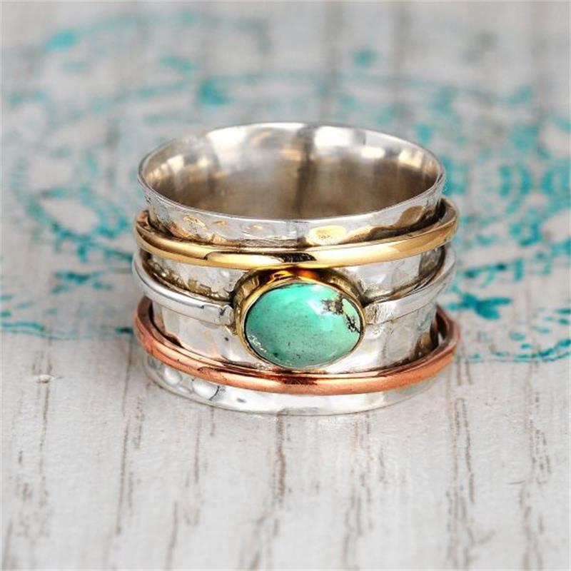 Turquoise Plated Insect Ring Alloy With Three Color Artificial Gemstones Electroplated Finish Womens Jewelry Gift