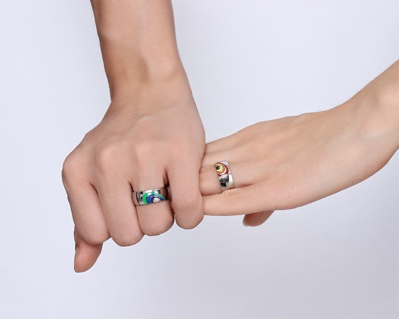 Rainbow Titanium Steel Couple Ring Geometric Lovers European American Style Epoxy Processing Material Titanium