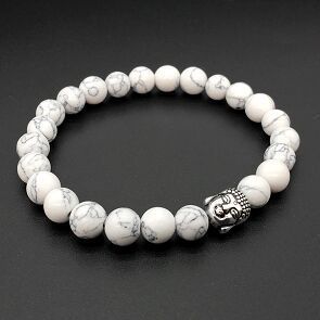 Frosted Black Stone Turquoise Bracelet With Buddha Head Bead Elastic 8MM Beads Mens Fashion Jewelry Collection