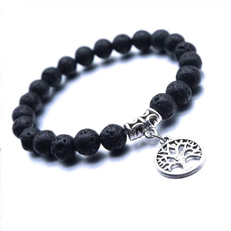 Tree Of Life Pendant Bracelet With Lava Stone Beads Alloy Jewelry Girth 19cm 8mm Beads For Women Fashion Jewelry Gift