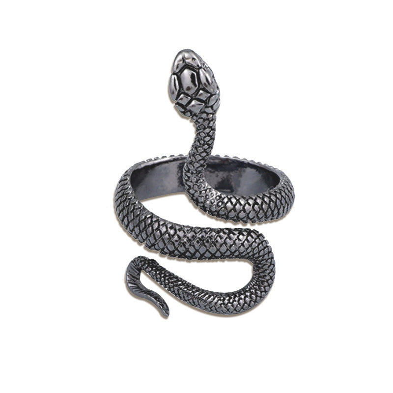 Mens Snake Ring Antique Silver Plated Alloy Fashion Jewelry Inlaid Gems Animal Band Statement Ring For Men USA