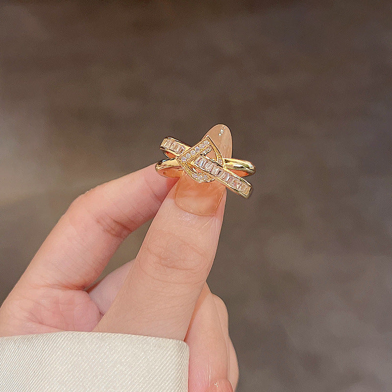 Elegant PearlWhite Ring Geometric Copper Band Electroplated White Gold Gemstone Inlay Gift For Her Korean Style