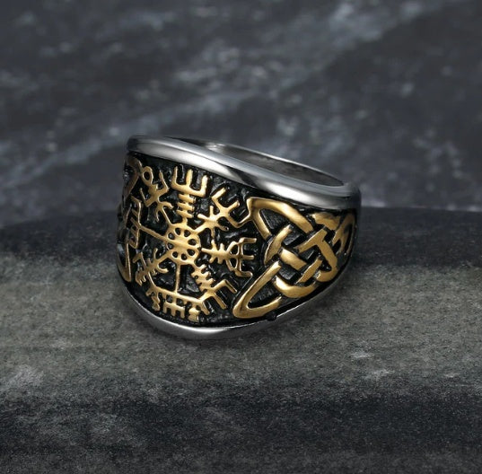 Viking Vegvisir Celtic Knot Ring Stainless Steel Rune Jewelry For Women Handcrafted Norse Style Durable Gift Idea