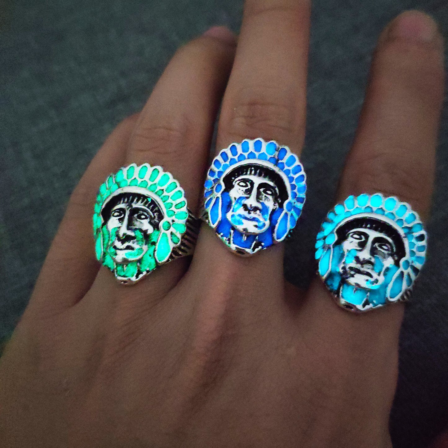 Mens Vintage Alloy Ring Geometric Indian Avatar Adjustable