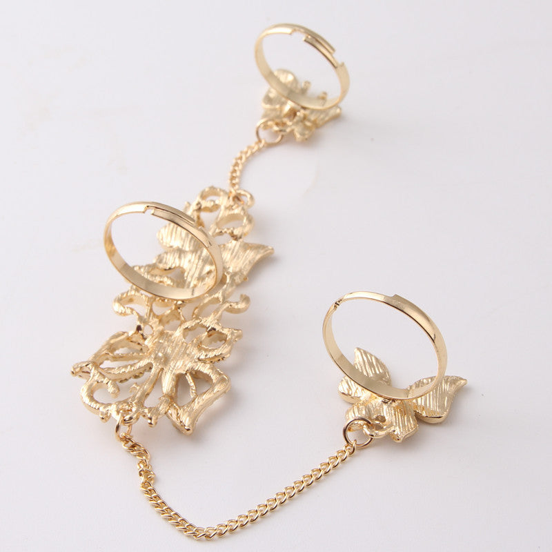 Women Convertible Ring Bracelet Floral Butterfly Design Alloy Metal Adjustable Two In One Fashion Jewelry For Women