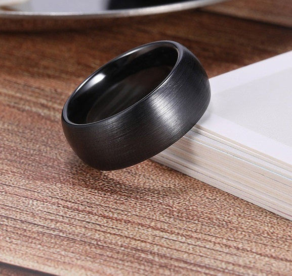 Men's Black Ceramic Ring Trendy Geometric Jewelry Band Simple Fashion Ring for Him Round Design Sizes 4 to 14