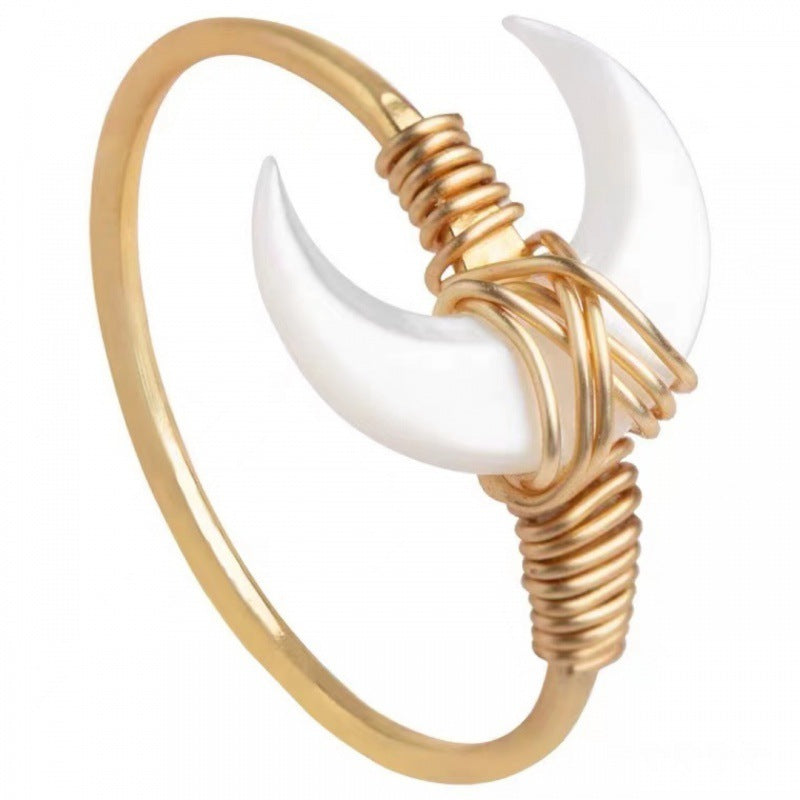 Women's 925 Sterling Silver Moon Ring Adjustable Geometric Gold Plated Fashion Statement Jewelry Everyday Wear