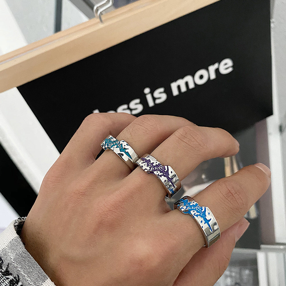 Titanium Steel Ring Irregular Band Textured Fashion Jewelry Design Japanese and South Korean Purple Blue Dark
