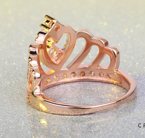 Princess Style Cubic Zirconia Hollowing Heart Silver Rose Gold Crown Ring Jewelry for Party Engagement Wedding