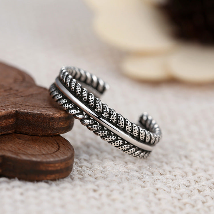 Vintage Rope Ring Sterling Silver S925 Retro Distressed