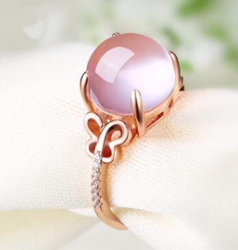 Womens Adjustable Butterfly Rings Rose Gold Pink Crystals Bow White Copper Alloy Inlaid Gemstones Jewelry Gift