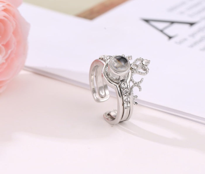 Couple Rings Romantic Projection I Love You In 100 Languages Copper Ring Set With Exquisite Rose Exquisite Box