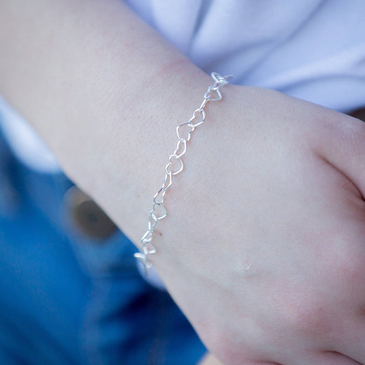 Womens Heart Charm Bracelet Alloy Jewelry Gold Silver Finish