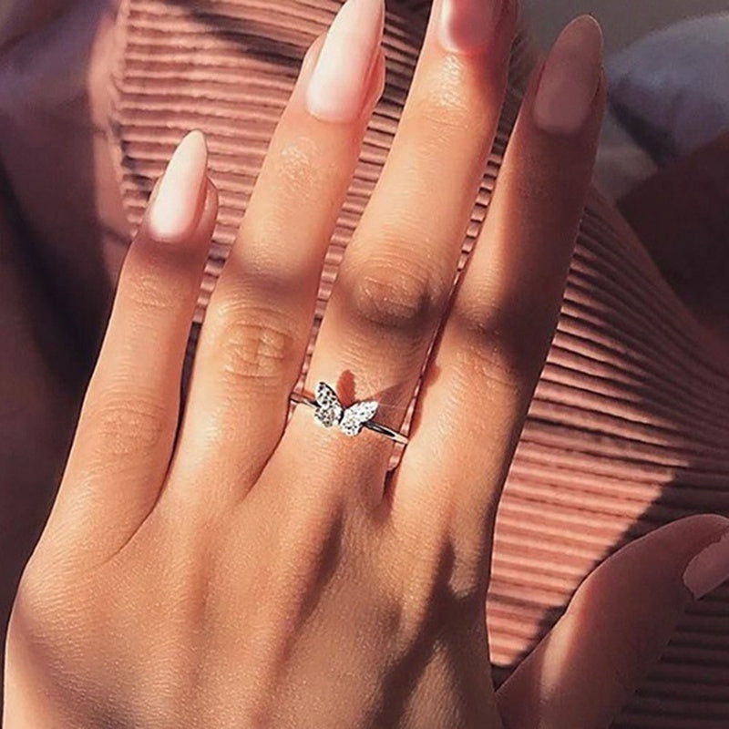 Womens Butterfly Ring With Diamond Copper Bow Design Gold Plated Inlaid Gemstones Zircon Travel Souvenir Gifts