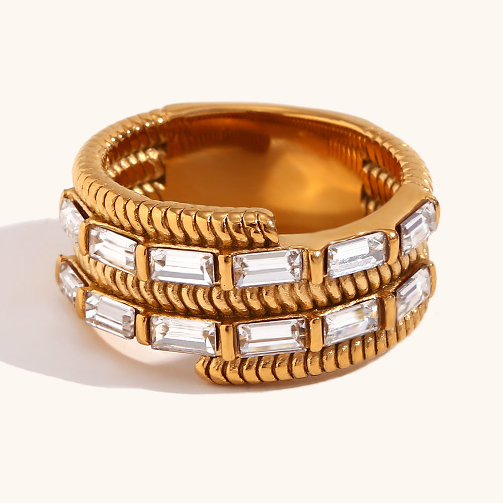 Womens Bamboo Ring Rectangular Zircon Snake Ring Stainless Steel Electroplated Geometric Accessory For Everyday