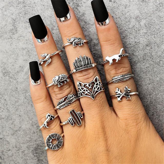 Womens Knuckle Ring Set Stackable Bohemian Vintage Style Rings Gift for Women Fashion Jewelry Stylish Boho Accessory
