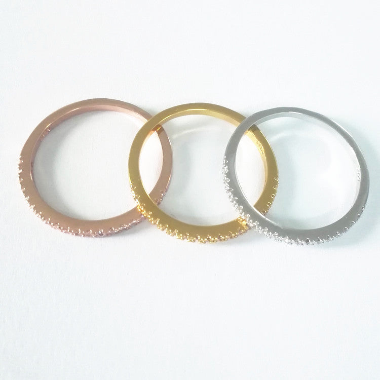 Womens Thin Ring Band With Micro Inlaid Diamonds Copper Ring Electroplated Geometric Design For Her Size 5 6 7