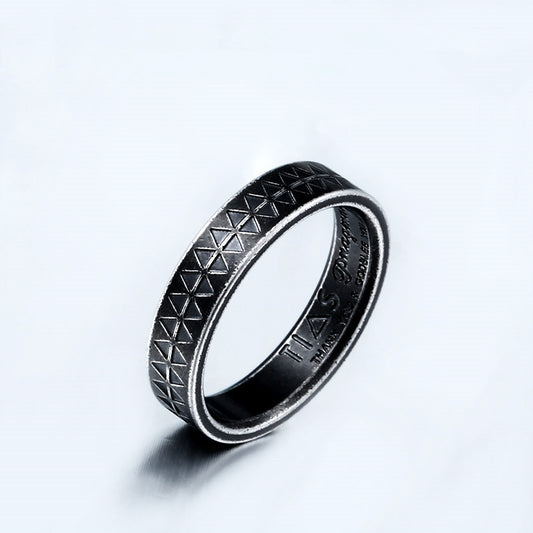 Mens Punk Gothic Titanium Stainless Steel Ring 5mm Geometric Band Black Fashion Accessory for Everyday Wear Now