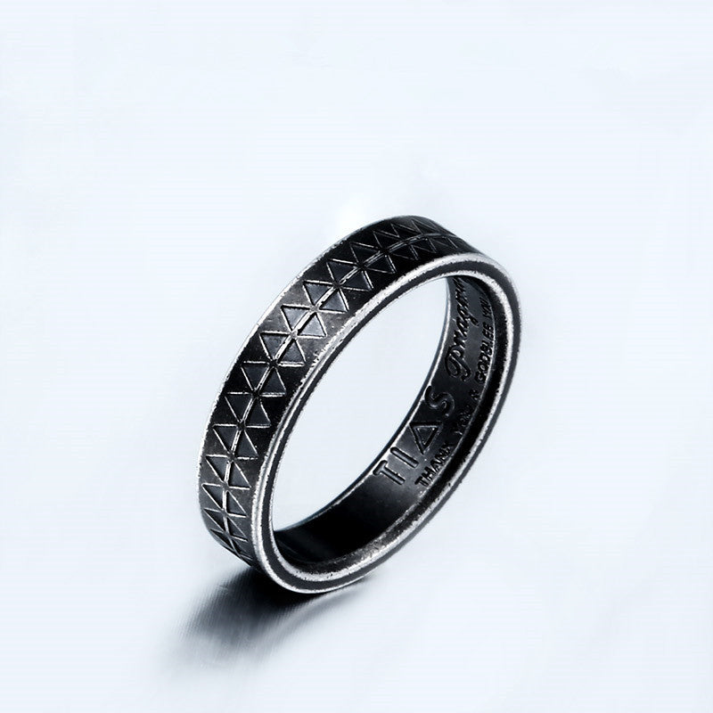 Mens Punk Gothic Titanium Stainless Steel Ring 5mm Geometric Band Black Fashion Accessory for Everyday Wear Now