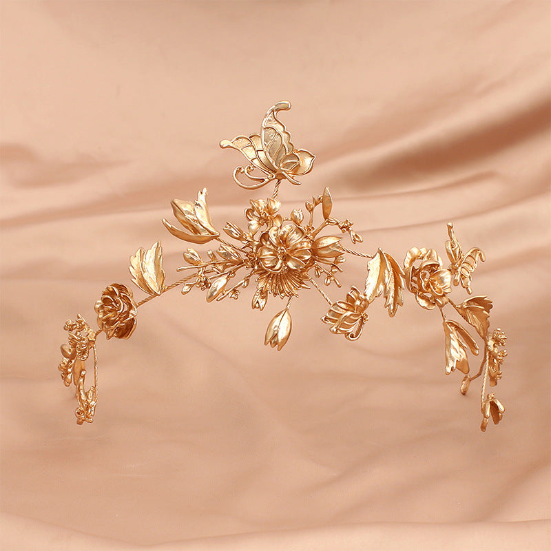 Womens Crown Headband Retro Hair Hoop Electroplated Alloy Gold Tone Bridal Wedding Prom Party Head Accessories