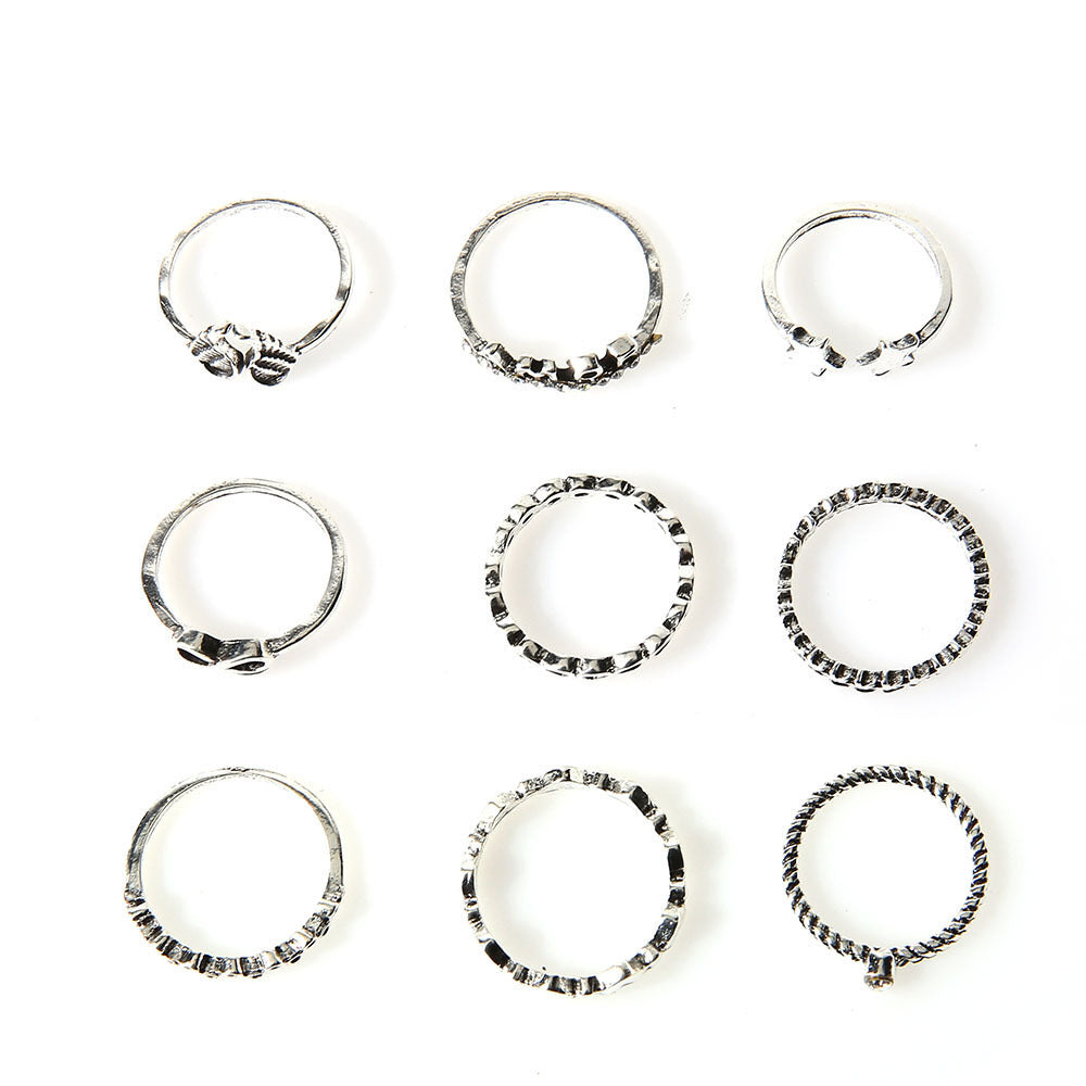 Womens Alloy Rings Set Five Pointed Star Rings Heart Cupid Design Rings Geometric Electroplated Fashion Jewelry