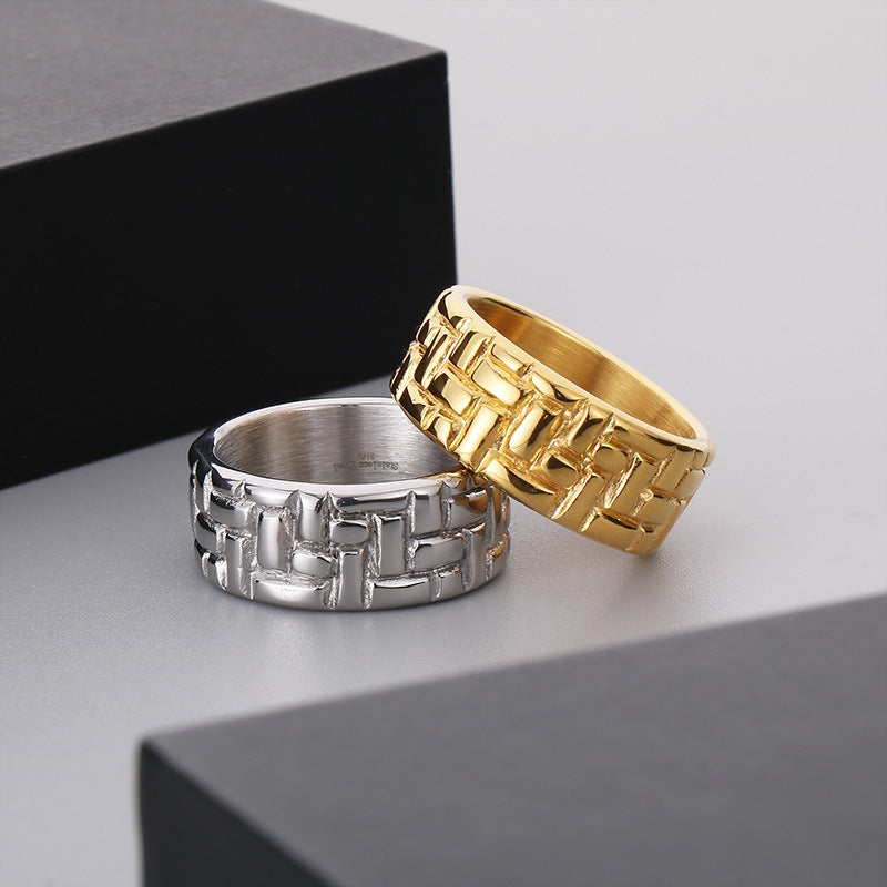 Geometric Round Stainless Steel Mens Ring With Gold Plating For Men Sizes 9 10 11 12 13 Durable Finish Elegant