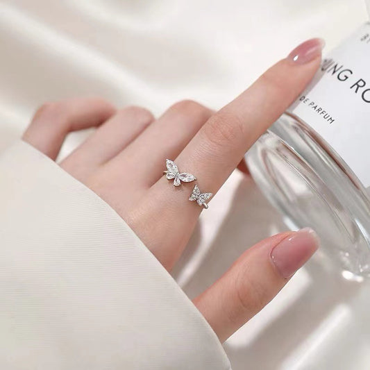 Adjustable Butterfly Ring Open Ring Silver Plated With Bow Accent Fashion Jewelry Gift For Her For Daily Style