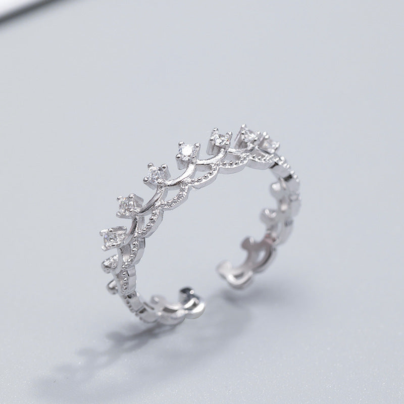 Sterling Silver Crown Ring With Gems Electroplated Gift For Birthday Women Individually Packed Jewelry Giftbox