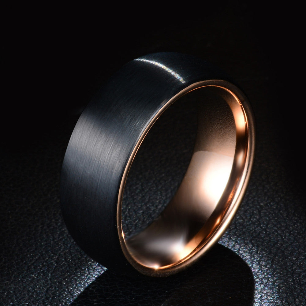 Mens Stainless Steel Ring Black Rose Gold Tone 8mm Wedding Bands Fashion Jewelry Durable Modern Wear Accessory