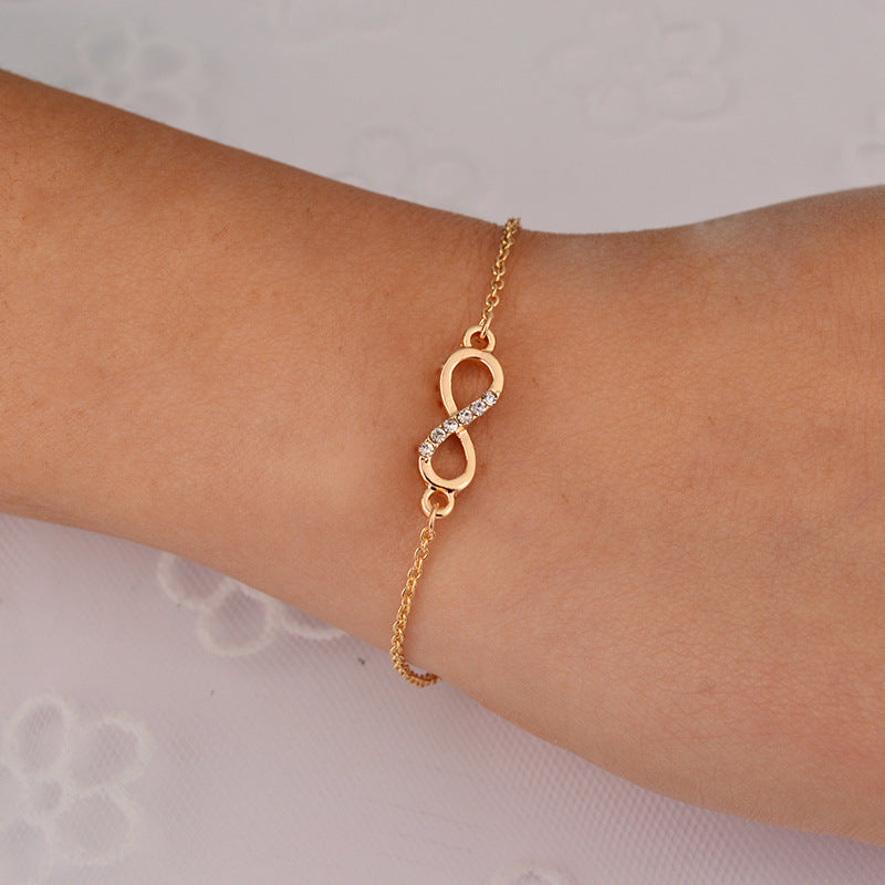 Womens Infinity Bracelet With Rhinestones Figure Eight Design Electroplated Alloy Jewelry Gifts For Her Elegant