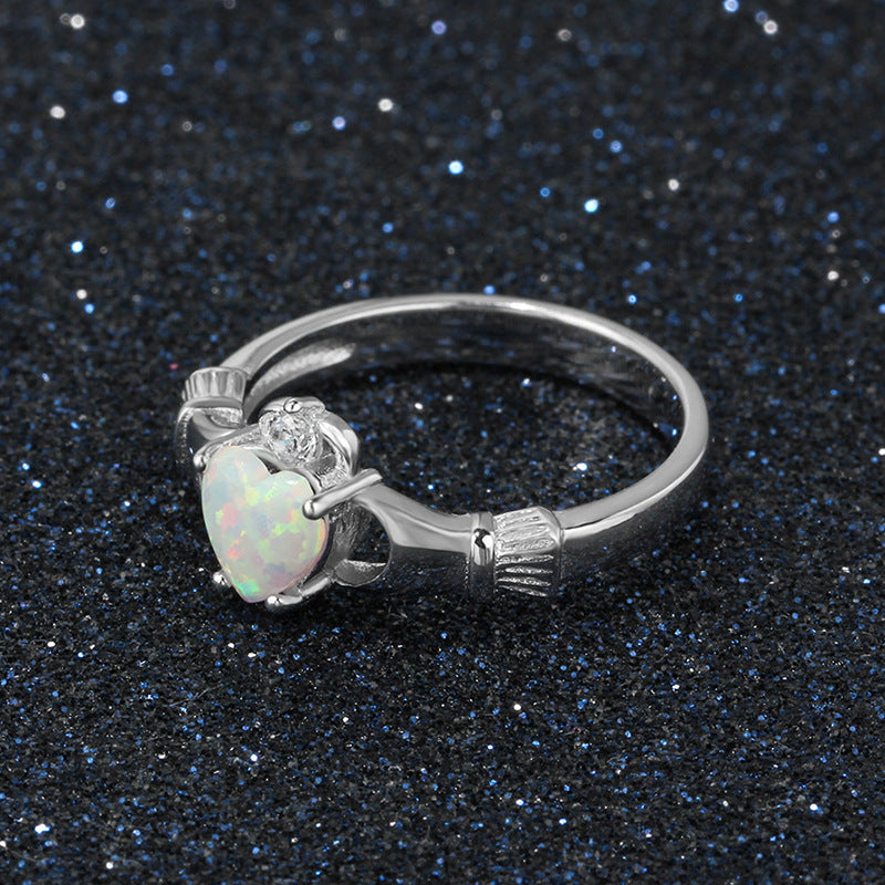 Heart Shaped Ring With Gold Inlay 24K White Gold Plated Wedding Band Manmade Gemstones Promise Ring For Brides