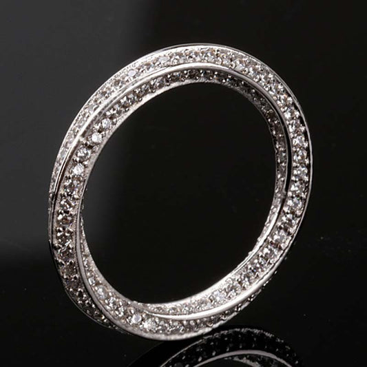 Womens Gold Plated Ring Diamond Simulants Mobius Band Full Circle Design Sparkling Jewelry Elegant Bright Glow