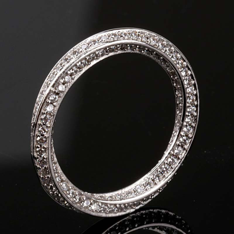 Womens Gold Plated Ring Diamond Simulants Mobius Band Full Circle Design Sparkling Jewelry Elegant Bright Glow