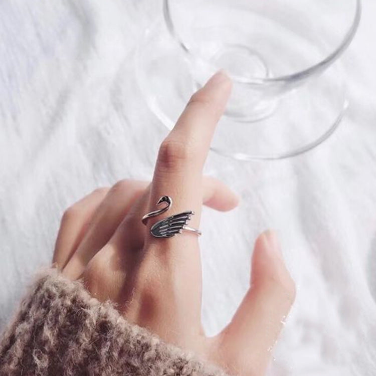 Korean Style Cute Animal Sterling Silver Ring S925 Geometric Adjustable Womens Jewelry Delicate Everyday Wear Accessory